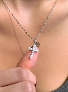 1入優雅的立方氧化鋯鑲嵌925純銀墜墜項鍊，適合女性婚禮訂婚精品禮物 - 白色 - 查看 3