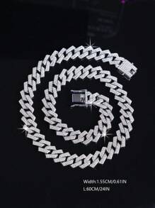 CVNANA 1 件歐美時尚嘻哈鑲鑽嘻哈風格男士饒舌潮流項鍊各種尺寸 - 銀色 - 查看 12