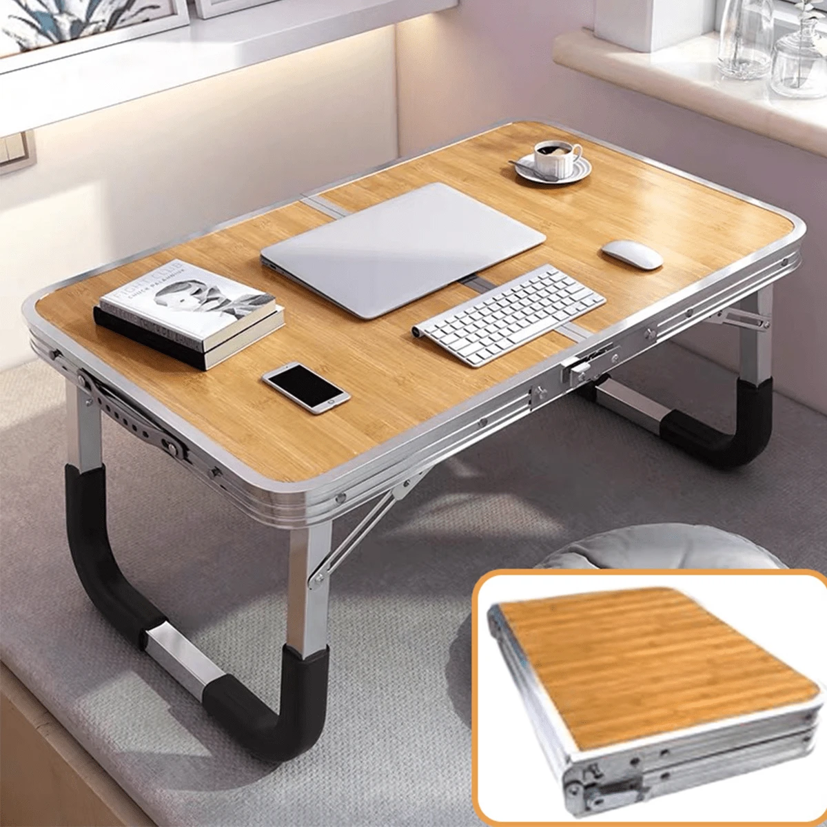 One Aluminum Alloy Folding Table Foldable Computer Desk For Bed, Slouchy Desk For Home Office & Dormitory, Folding Laptop Desk
