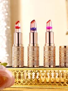 Bálsamo labial hidratante que cambia de color con flor en tubo dorado redondo, aspecto natural y tono de piel iluminado, cuidado de labios, color 01 - 01 - Ver 3