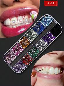 1 Box, DIY Flash Teeth Jewelry Y2k Small Round Rhinestones Hip Hop Style Tooth Decoration Music Festival Body Decoration Stickers - Multicolor - View 16