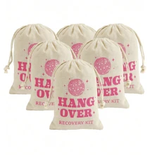 5pcs Bachelorette Party Favors Hangover Kit Party Favor Bags Gift Tags And Drawstring For Wedding Survival Recovery Kit And Bridesmaid Gifts(PINK/RED/BLACK) - Red - View 3