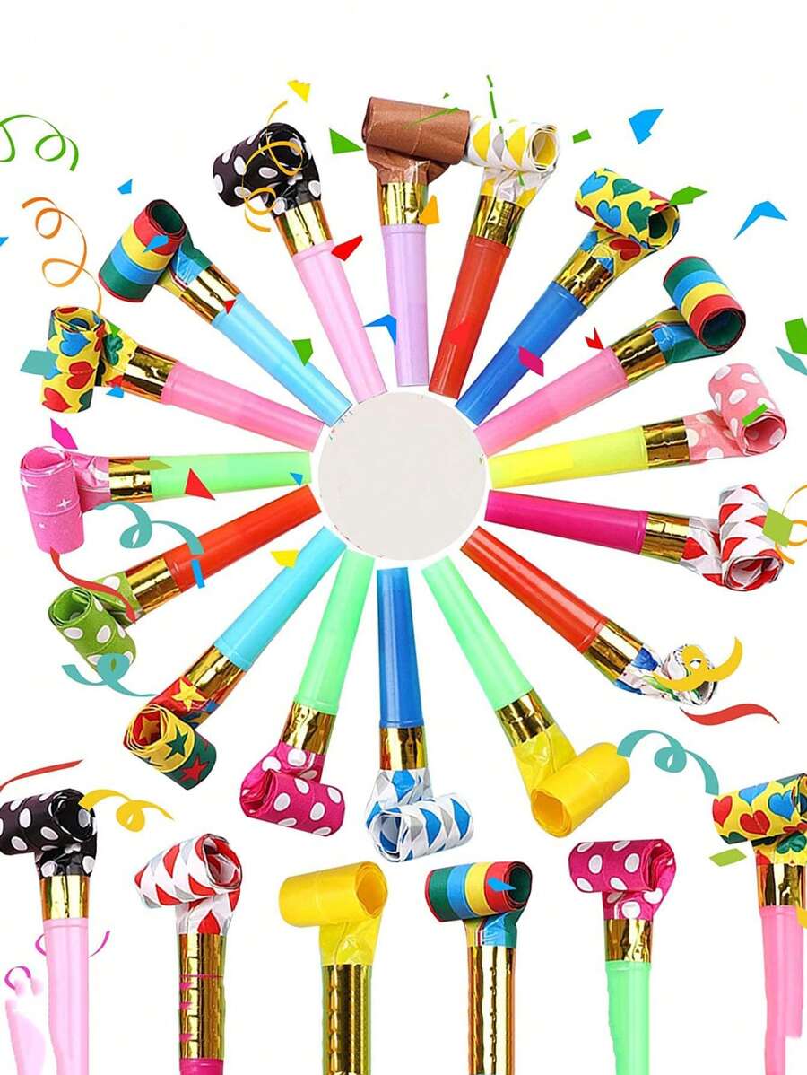 20 stuks - Feestblazer, gekleurde ruisgenerator, squawkerskwast-geluidsgenerator voor op feestjes, verjaardagsgeluidsgenerator, verjaardagshoorn en feestfluitje, geschikt voor afstudeerceremonies, feestjes, Kerstmis, Pasen en andere feesten, Kerstmis