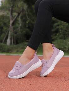Giày thể thao vải nữ cỡ lớn mùa hè, Giày đi làm chống trượt nhẹ thoải mái có đế mềm, Giày đế bệt để đi bộ tập thể dục - Màu tím hoa cà - Xem 2