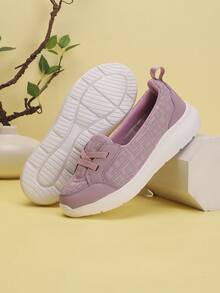 Giày thể thao vải nữ cỡ lớn mùa hè, Giày đi làm chống trượt nhẹ thoải mái có đế mềm, Giày đế bệt để đi bộ tập thể dục - Màu tím hoa cà - Xem 3