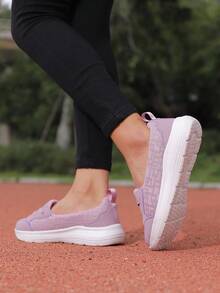 Giày thể thao vải nữ cỡ lớn mùa hè, Giày đi làm chống trượt nhẹ thoải mái có đế mềm, Giày đế bệt để đi bộ tập thể dục - Màu tím hoa cà - Xem 5