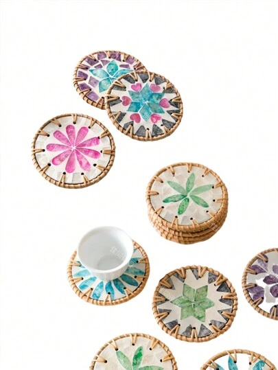 1入組編織海螺杯墊，東南亞風格隔熱茶几杯墊和防燙貝殼墊