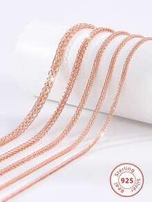 玫瑰金女士項鍊，S925純銀鎖骨頸鍊，粗金銀鏈毛衣項鍊 - 玫瑰金 - 查看 1