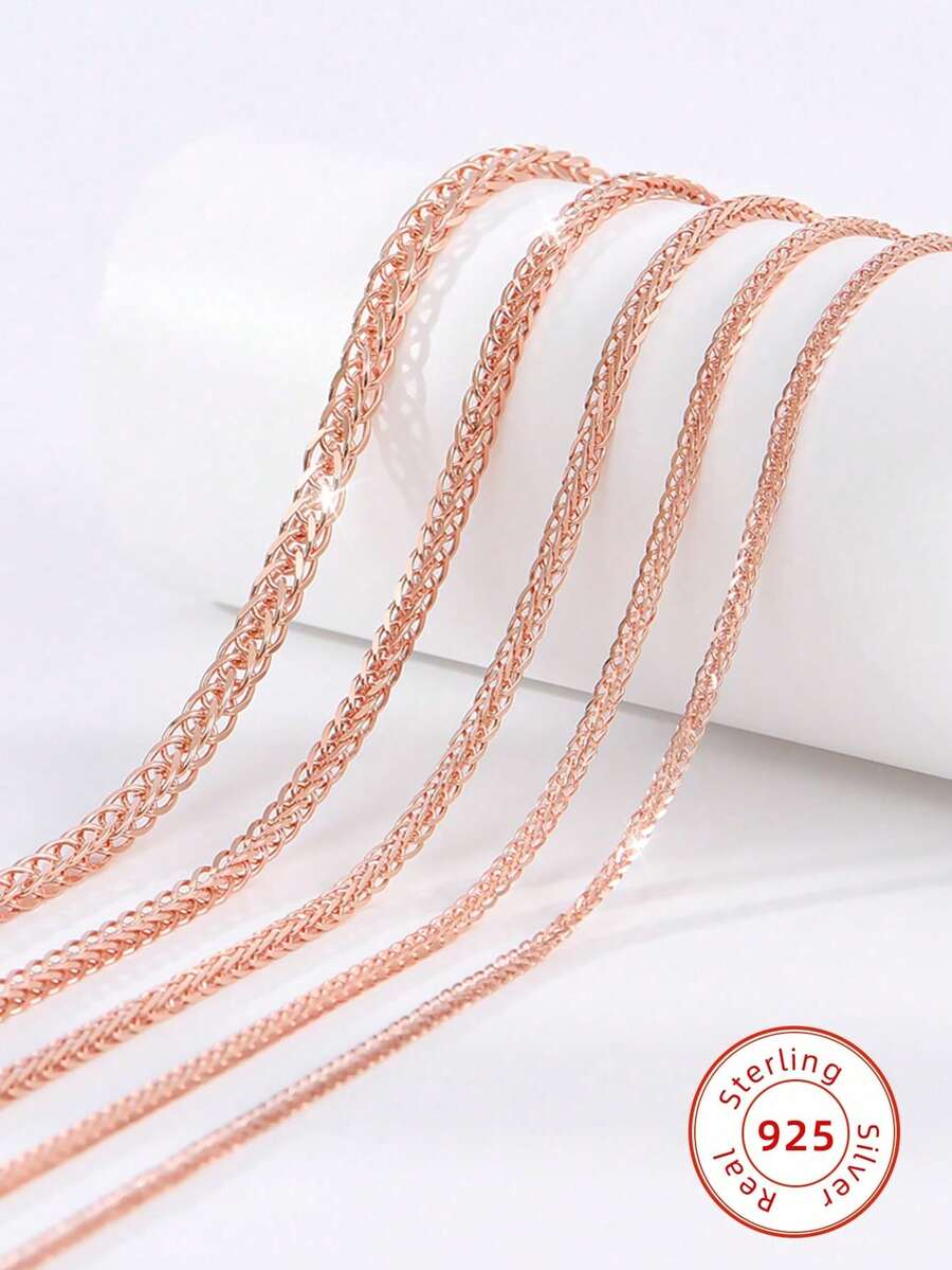 玫瑰金女士項鍊，S925純銀鎖骨頸鍊，粗金銀鏈毛衣項鍊 - 玫瑰金 - 查看 1