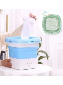 Minil 8 Liter High Capacity Portable Folding Washing Machine With 3 Deep Cleaning Modes, Semi-Automatic Washing With Gentle Spin Drying - Blue - View 3