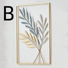 3 件金色金属墙饰树叶 3D 绘画墙面艺术挂饰适用于客厅、卧室（参考照片 8-9） - 彩色 - 查看 6