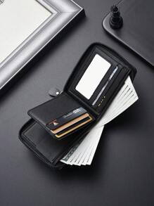 SHABILI Korean Style Men's Short Wallet Classic Popular Horizontal Design Large Capacity With Multiple Card Slots Business Wallet For Men Wallet Purse Wallet Men Wallet Leather - Black - View 3