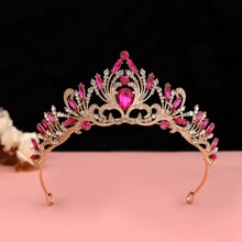 1入女性古銀色鋅合金頭飾，鑲嵌銳石，豪華婚禮派對配飾，公主皇冠裝飾品適用於少女和新娘 - 紅色 - 查看 6