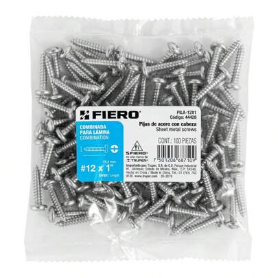 TRUPER Bolsa con 100 pijas para lámina, #12 x 1", Fiero