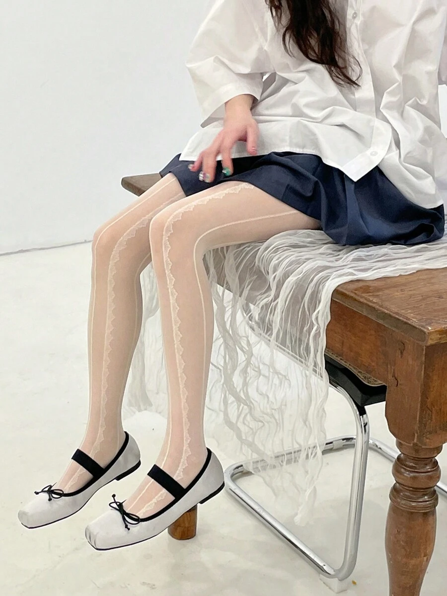 1pc Women Tattoo Print Tights Pantyhose - Beige - View 1