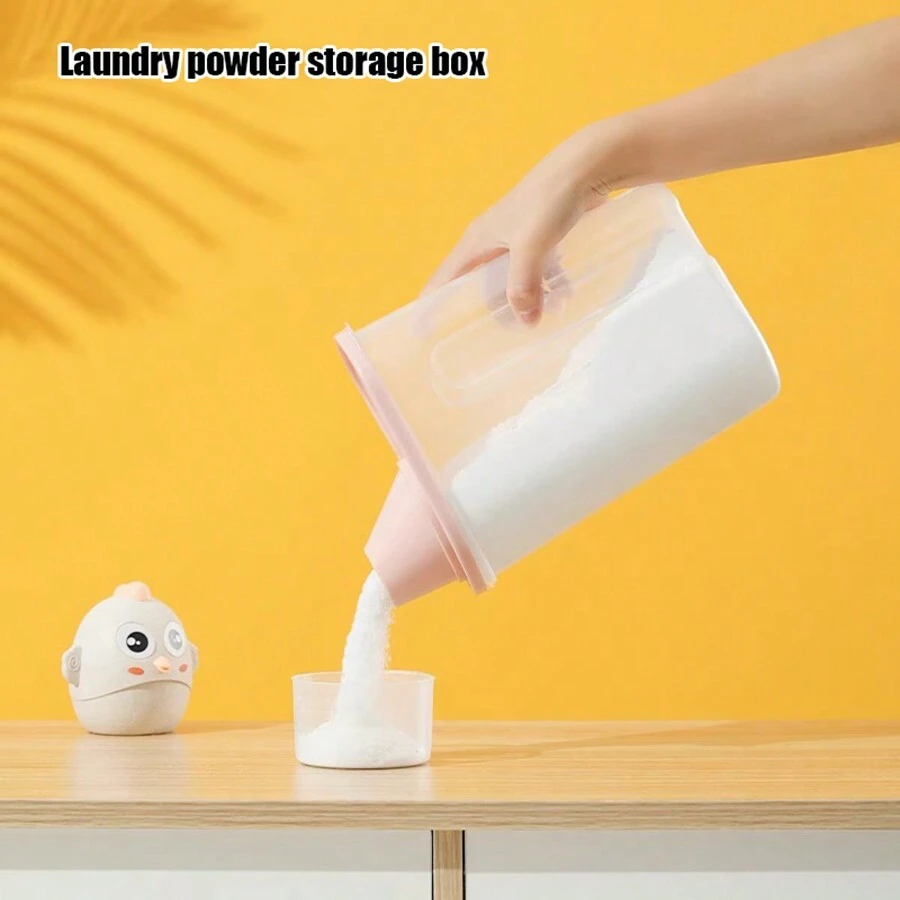 One Large Capacity Laundry Detergent Powder Storage Box With Lid, Household Plastic Canister For Food Storage - Pink - View 1
