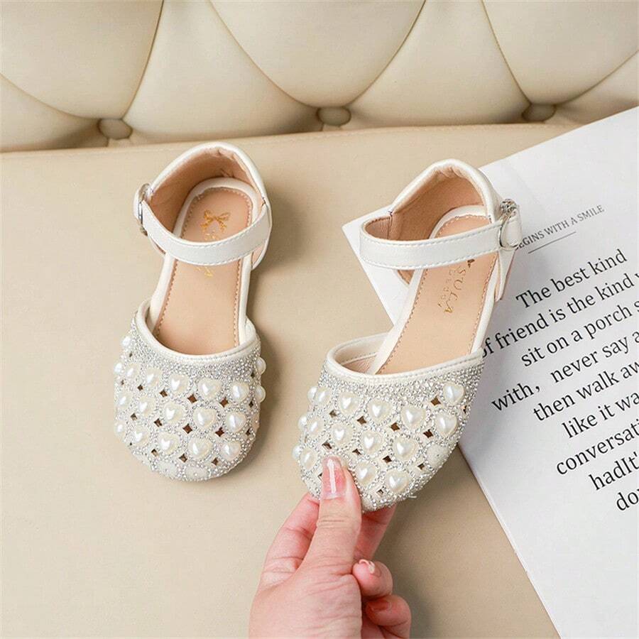 Giày Da Phong Cách Công Chúa Cho Bé Gái Trang Trí Đính Kim Cương Giả, Thiết Kế Rỗng Và Thoáng Khí, Thích Hợp Cho Mùa Hè 2024 - Hồng - Xem 1