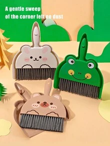 1入組小掃帚簸箕套裝，家用桌面清潔工具，清理灰塵及寵物毛髮專用，兒童小掃帚 - 彩色 - 查看 9