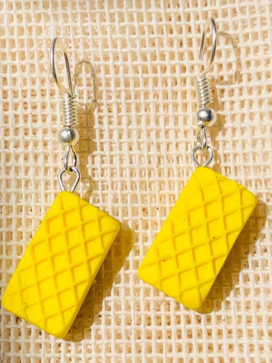 Earrings, Dangle Earrings With Fun, Cute Cookie Design - Yellow - View 1