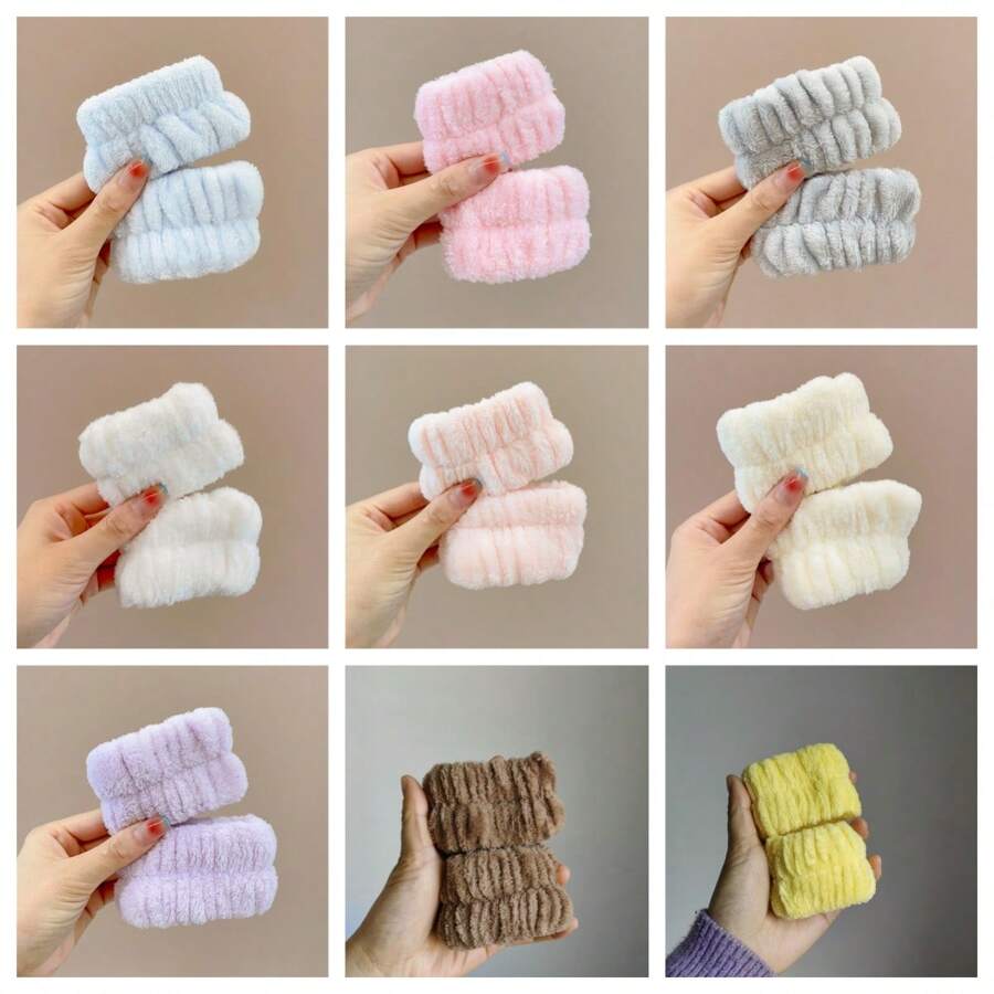 1对纯色水晶绒柔软吸水防潮腕带，卸妆腕带，女士美容配饰，发饰，美发工具，卷发配饰，秋季旅行，美发工具，女士配饰，美发用品，秋季旅行，女士，女士发饰，美发工具，美发用品，用品，礼物，旅行，送礼美发用品，女士，美发用品，成人礼发饰，美容礼品创意，女士夏季海滩度假必备配饰 - 彩色 - 查看 1