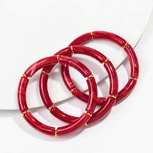 1 Set Of 3 Fashionable Bohemian Style Acrylic Colorful Curved Tubes Stretch Bracelets, Suitable For Women To Wear On Daily Basis - Three Piece Set - View 25