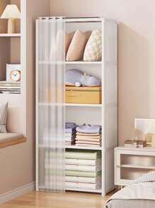 1 chiếc giá treo quần áo bằng vải không dệt & ống thép dễ lắp ráp, tủ quần áo lưu trữ di động cho phòng ngủ hoặc nhà cho thuê - trắng - Xem 7