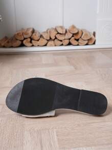 Sandalias planas transpirables, absorbentes de sudor, cómodas con decoración de remaches, zapatos de moda trendy para mujer - Plateado - Ver 9