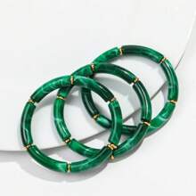 1 Set Of 3 Fashionable Bohemian Style Acrylic Colorful Curved Tubes Stretch Bracelets, Suitable For Women To Wear On Daily Basis - Three Piece Set - View 13
