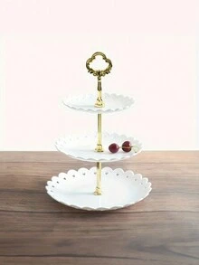 1pc White Plastic Cake Stand, 3 Tiers Cupcake Display Stand & Cookie Tray & Serving Platter Cake Tower, Suitable For Wedding, Baby Shower, Party, Kitchen, Shop - Multicolor - View 2
