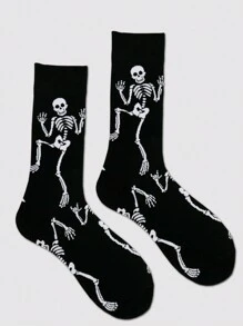 1双男士骷髅印花袜子，适合男士，秋季，万圣节 - 彩色 - 查看 4