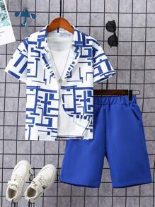 Conjunto de dos piezas para niño preadolescente con camisa informal a cuadros de manga corta y shorts para primavera y verano