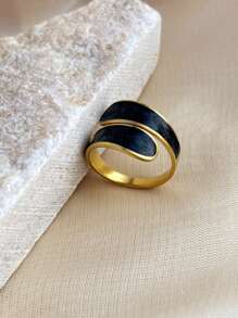 1pc Fashionable Vintage Stainless Steel Ring Plated With 18K Gold, Simple And Versatile, Suitable For Women, Mother\ Day, Christmas, Party And Gift Giving In Beach Style For Summer