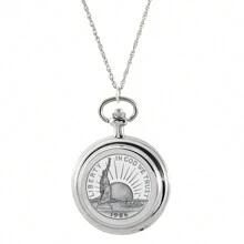 Statue Of Liberty Commemorative Half Dollar Coin Pocket Watch Coin Pendant Necklace