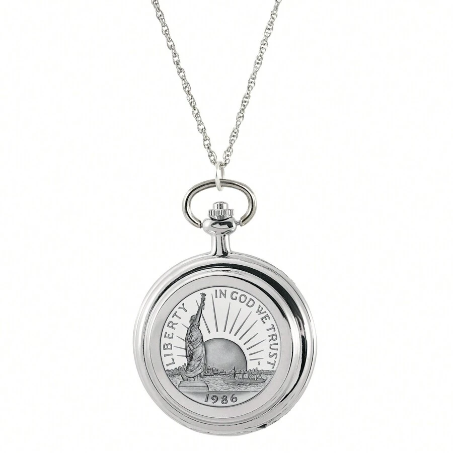 Statue Of Liberty Commemorative Half Dollar Coin Pocket Watch Coin Pendant Necklace