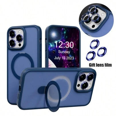 Hadaasi 1个海军蓝磁性旋转支架，带合金镜头膜，哑光硅胶TPU二合一隐藏式可旋转磁性金属折叠指环支架，超薄防震半透明哑光防指纹气囊保护手机壳，兼容苹果17e/17pro/17promax/Air/17/16pro/16promax/16plus/16/15pro/15promax/15plus/15/14pro/14promax/14plus/14/13pro/13promax/12pro/12promax/12/11promax/11/11pro