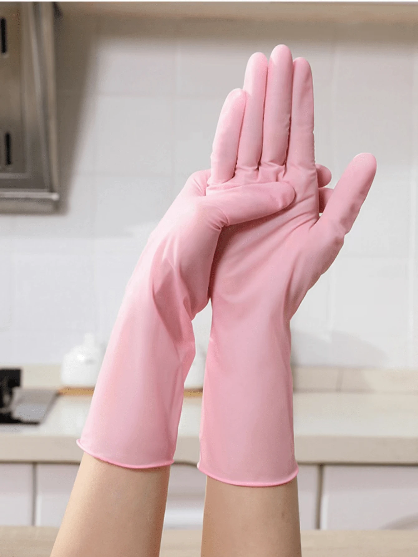 20 Peças Luvas de Lavagem de Louça Grossas e Alongadas de 12 Polegadas, Rosa/Branca, Luvas de Limpeza Doméstica de Nitrila, Cozinha, Banheiro, Casa, Suprimentos Domésticos