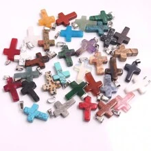 1 Stück natürlicher Stein Rosenquarz Kreuz-Anhänger Halskette Healing Energy Schmuck für Frauen Mädchen, glückliches und liebevolles Geschenk