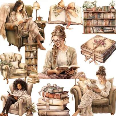 Vintage Reading Girl Sticker For Diary, Album, Photo, Notebook, And School DIY Craft Decoration