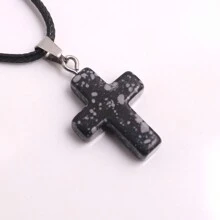 1 Stück natürlicher Stein Rosenquarz Kreuz-Anhänger Halskette Healing Energy Schmuck für Frauen Mädchen, glückliches und liebevolles Geschenk
