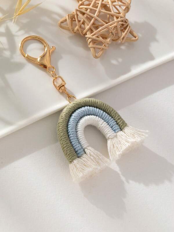 Bag Accessory Cute Handmade Colorful Rainbow Woven Bag Charm 1pc Crochet School Supplies Teacher Gifts Back To School Teacher Accessories Crochet Accessories