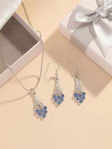 Bouquet Pendant Necklace And Earrings Set, Festival Gift Jewelry, Wedding Party Gift Box Accessories - Blue - View 4