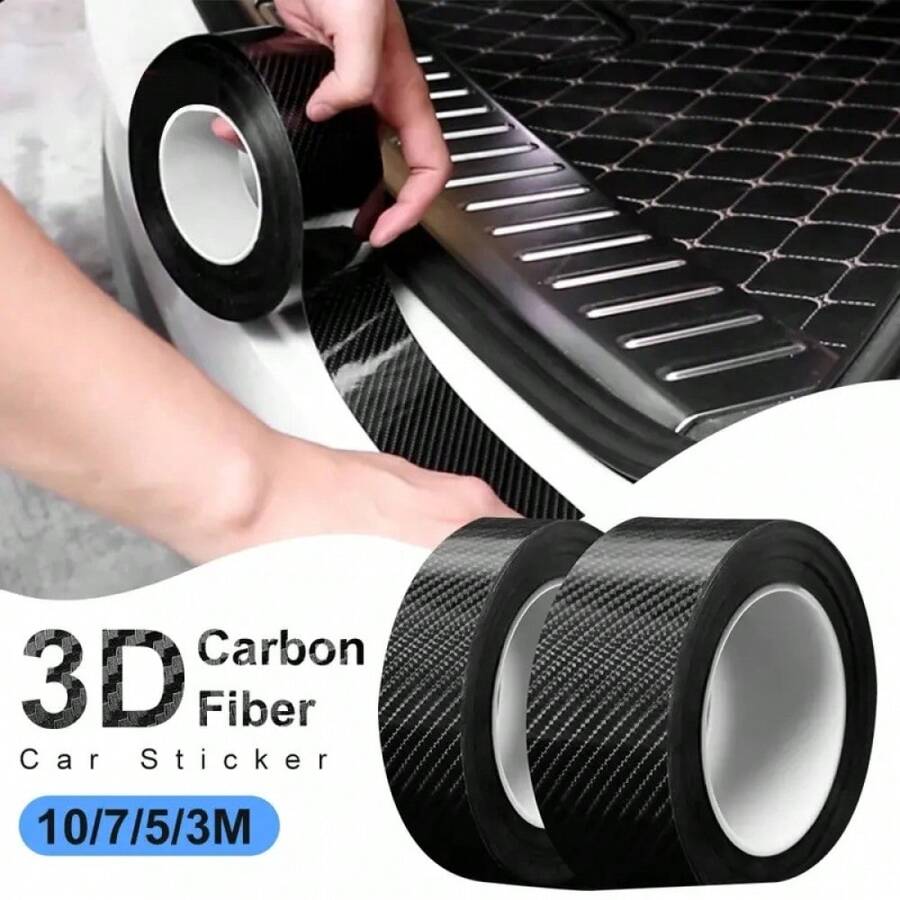 3D Carbon Fiber Car Sticker DIY Paste Protective Strip, Car Door Sill, Side Mirror Anti-Scratch Tape, Waterproof Protective Film, 3/5/7/10cm Wide