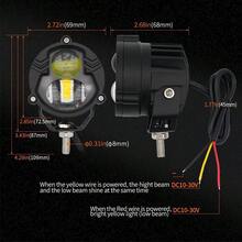 Pair Of Auxiliary Magnifying Glass Headlights Double Color Light For Car Motorcycle - Black - View 2