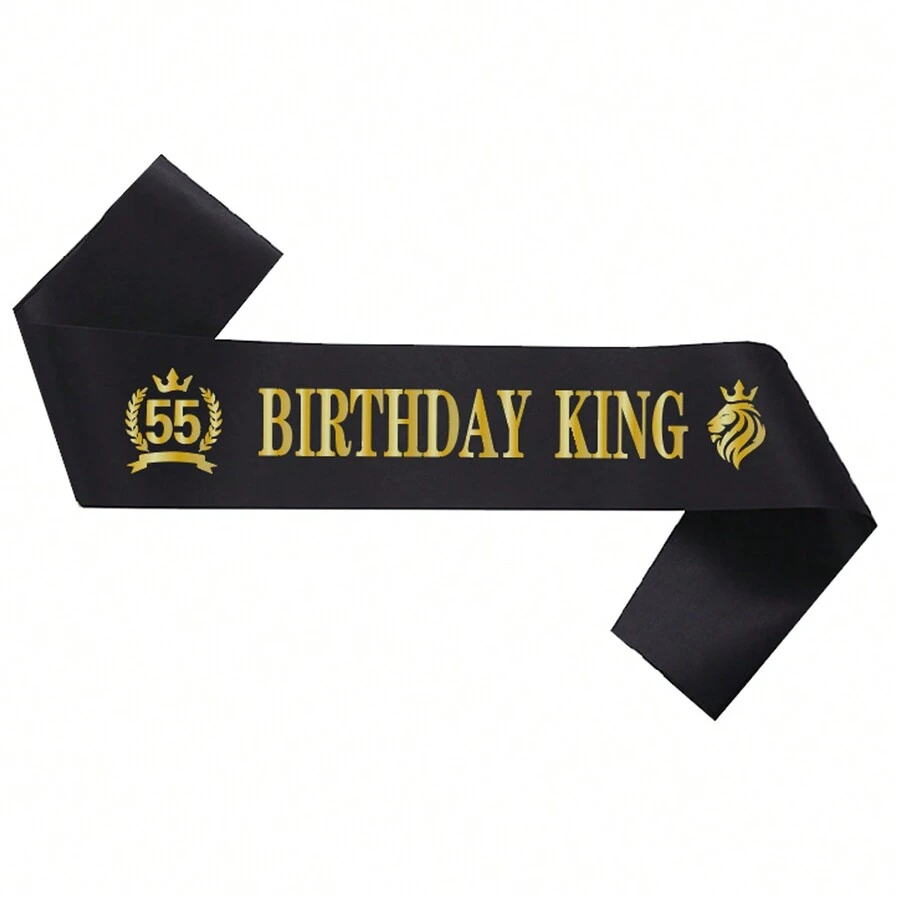 55th Birthday Shoulder Strap With Lion Pattern, Suitable For 55th Birthday Party Decoration - Black - View 1