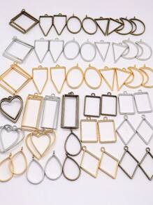 30/51/60/80pcs Mixed Pack (10 Colors: Gold/White K/Antique Green/KC Gold/Electrophoretic Black) Geometric Hollow Pressed Floral Frame Pendant Resin Jewelry Making Necklace Pendant Border Mold