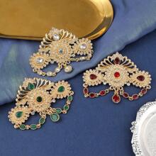 1 件阿拉伯风格精致高贵吊坠水钻装饰和链条，适合女性，非常适合婚礼、宴会和派对，可以作为带扣或胸针佩戴在围巾上