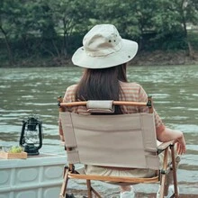 戶外登山釣魚貝尼帽，男女適用休閒叢林圓邊帽 - 米色 - 查看 3