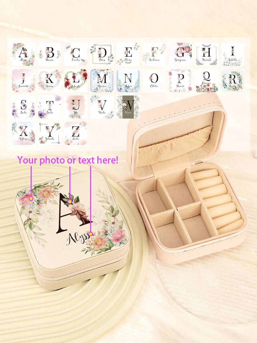 Customized 26-Letter A To Z Square Jewelry Box - Portable PU Jewelry Organizer For Necklaces, Earrings, Rings - Multi-Compartment Travel Storage Case - Ideal Gift For Sisters, Aunts, Mothers, Grandmothers, Girlfriends, Mentees, Etc. - Perfect For Holidays, Weddings, Birthdays, Valentine's Day, Mother's Day, Graduations, Multi-Functional, Ornamental, Leisure, Basics, Casual, Soft, Unique, Customized, Personalized, Custom, Ideal Gifts For Her, Girlfriend, Her, Grandparents, Family, Boyfriend, Friends