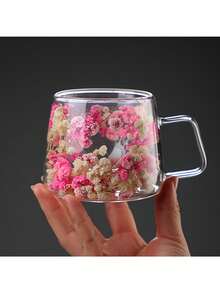 1 pezzo, Tazza da caffè in vetro con petali di fiori all"interno, 200ML/6.76OZ Tazze per caffè espresso a doppia parete, Tazze isolanti per liquidi con sabbia mobile, Drinkware estivo invernale, Regali di compleanno - Multicolore - Visualizzare 11