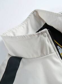 Stand Collar Fashionable Color Block Jacket, Casual Sports Loose Fit Set, Father's Day - Apricot - View 7